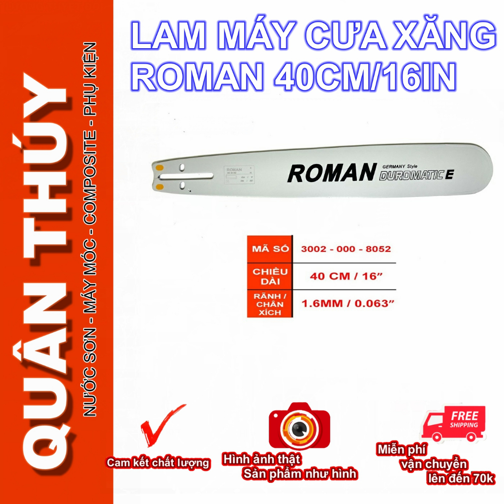 Lam máy cưa xăng, lam cưa xích ROMAN 5 tấc dài 40cm/16 inch - Chân xích 1.6mm