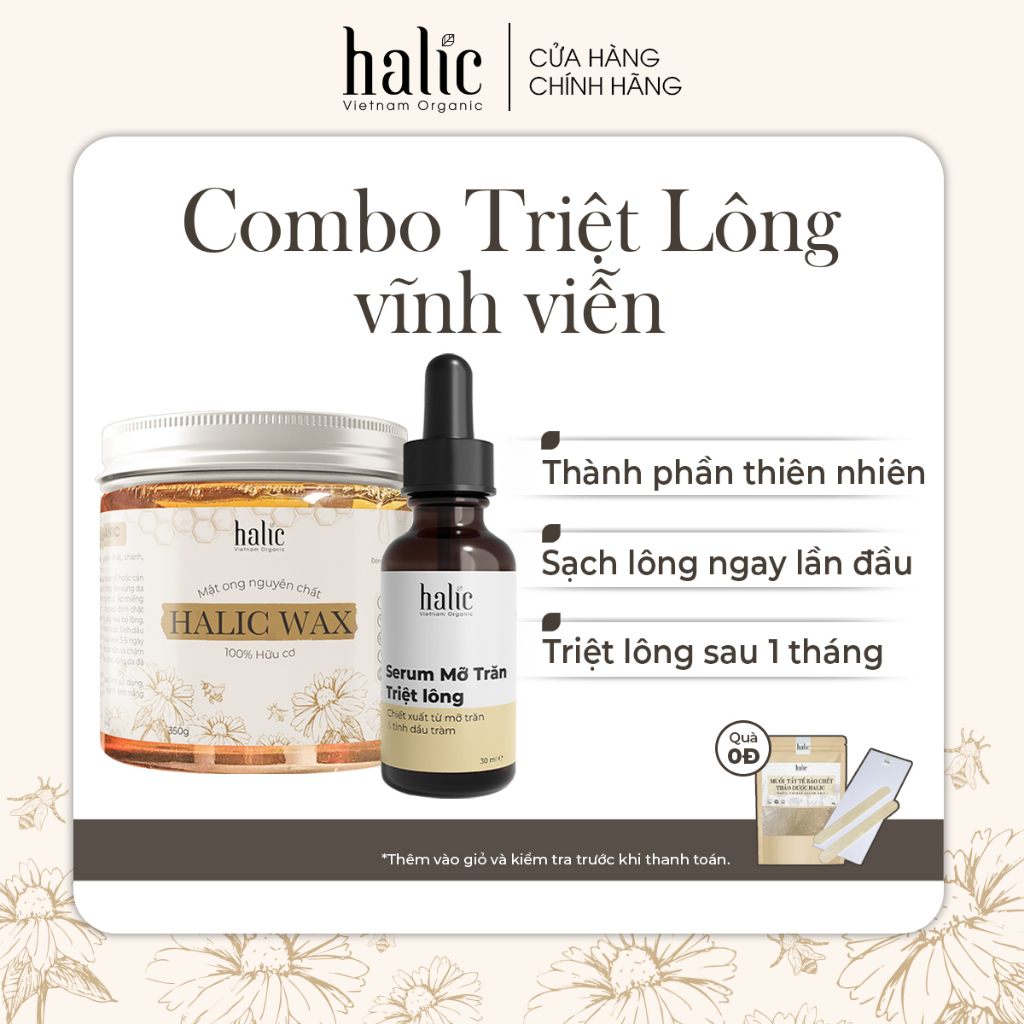 Combo triệt lông vĩnh viễn gồm Sáp Wax Lông và Serum Mỡ Trăn triệt lông Halic Organic dùng cho Chân Tay, Nách, Body