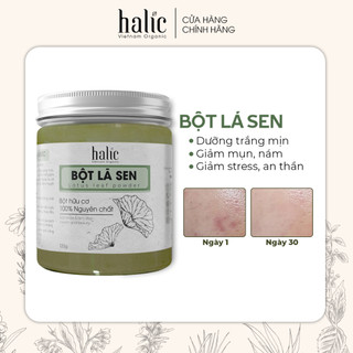 Bột Lá Sen nguyên chất đắp mặt nạ Halic Organic 125G giảm mụn, tẩy da chết, ngăn ngừa nám tàng nhang hiệu quả