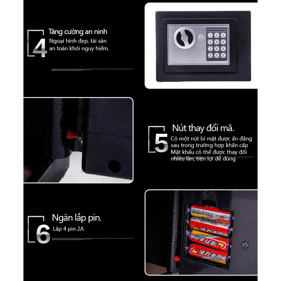 Tủ bảo hiểm mini két bảo hiểm 3 màu tùy chọn, thích hợp cho văn phòng hoặc dùng ở nhà