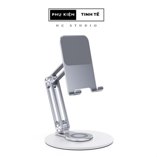 Giá đỡ điện thoại ipad máy tính bảng để bàn hợp kim nhôm chân đế tròn xoay 360 độ thân 2 tầng gấp gọn tiện dụng