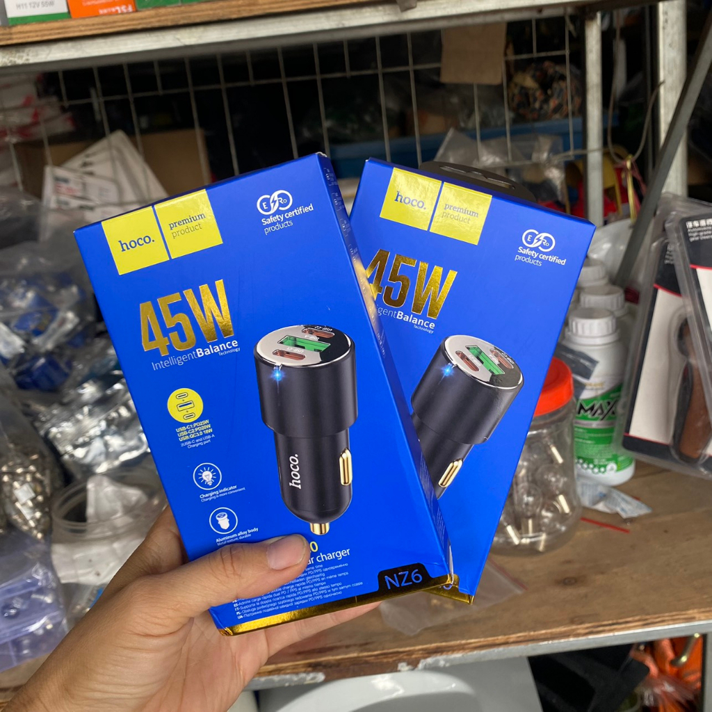 Tẩu Sạc Ô tô Hoco NZ6, Sạc Nhanh 45W, Chất Liệu Hợp Kim Nhôm + ABS Chống Cháy, Tương Thích Với Samsung PD25W + Apple 20W