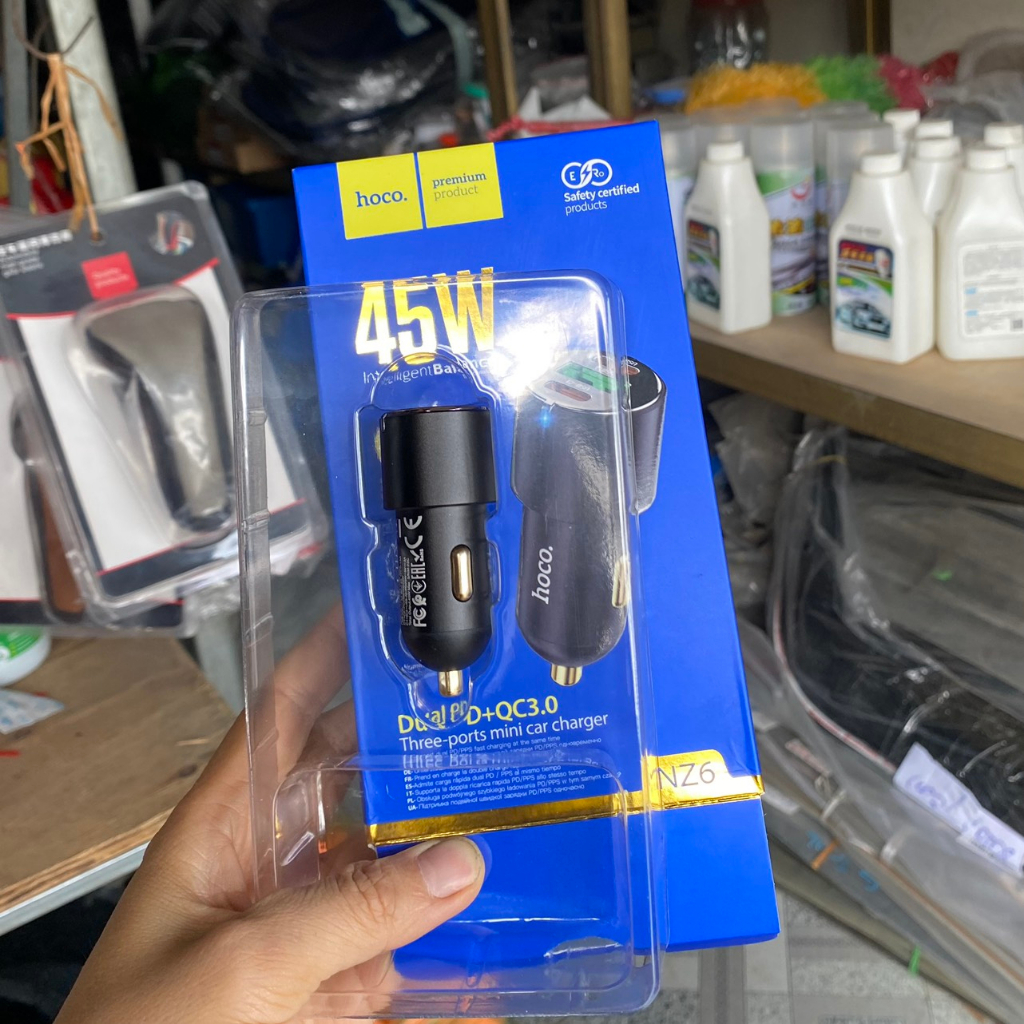 Tẩu Sạc Ô tô Hoco NZ6, Sạc Nhanh 45W, Chất Liệu Hợp Kim Nhôm + ABS Chống Cháy, Tương Thích Với Samsung PD25W + Apple 20W