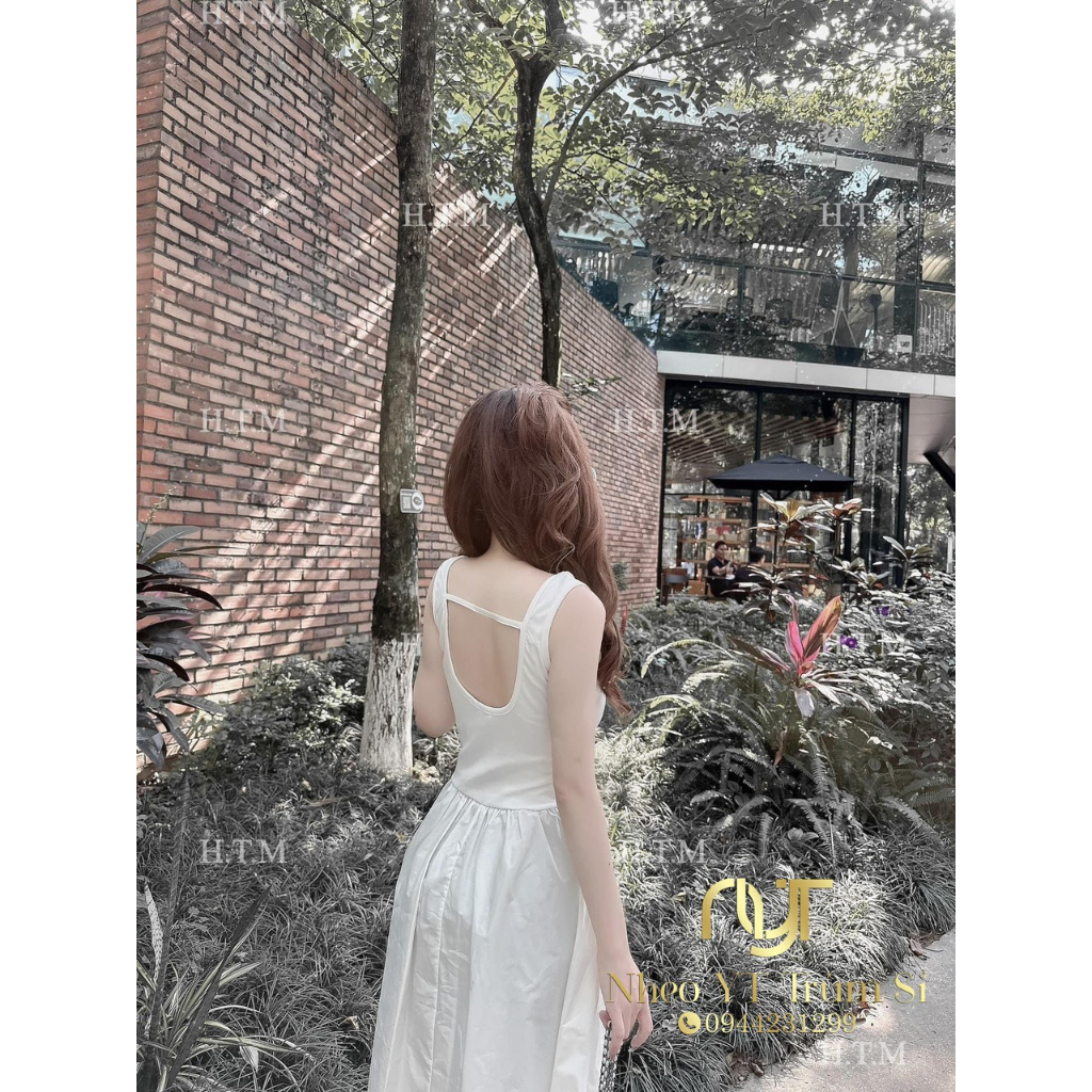 Váy sát nách body dây lưng chân váy xoè maxi có logo mềm mại