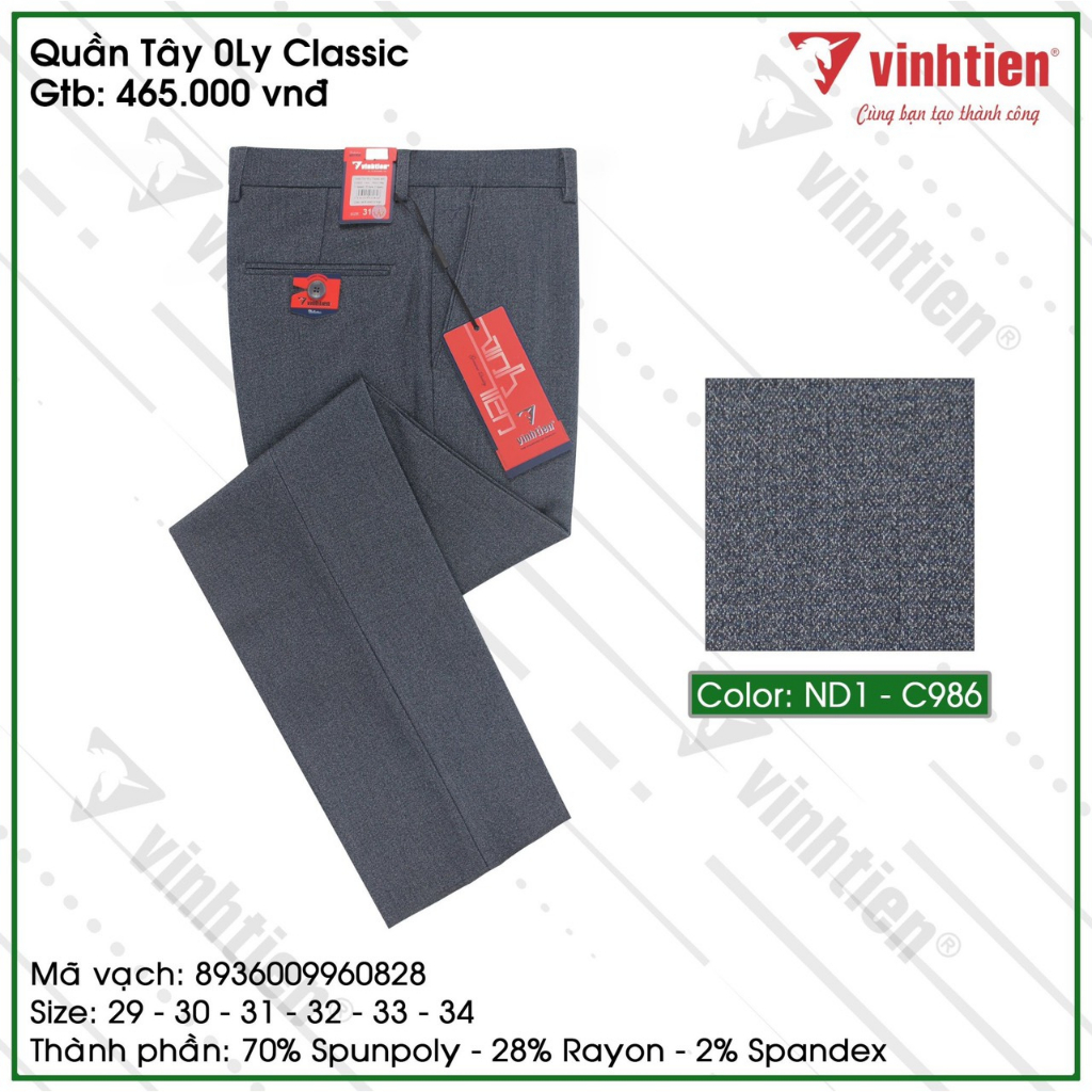 Quần Tây Nam Công Sở 0ly Classic Vĩnh Tiến 465 - Nhiều Màu