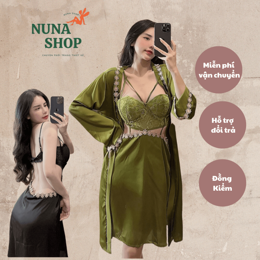 Đầm 2 dây sexy hoa cúc có áo choàng, và mút ngực - Lụa latin cao cấp - Mặc ngủ/dạo phố/siêu sexy/mềm mại[FREE SHIP