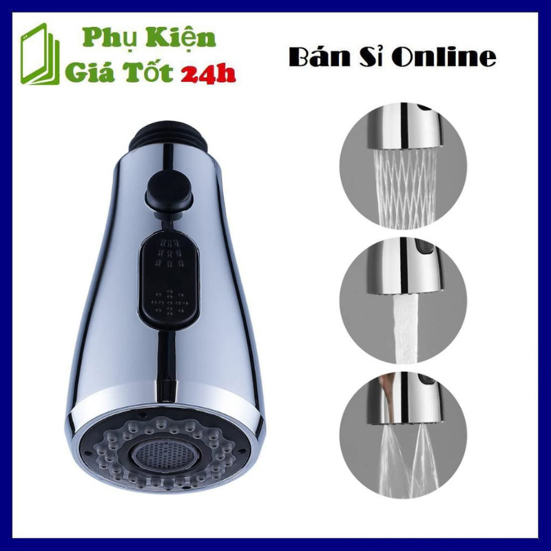 Đầu nối inox gắn vòi nước bồn rửa nhà bếp, thiết kế xoay 360 độ linh hoạt, với 3 chế độ phun nước đa năng