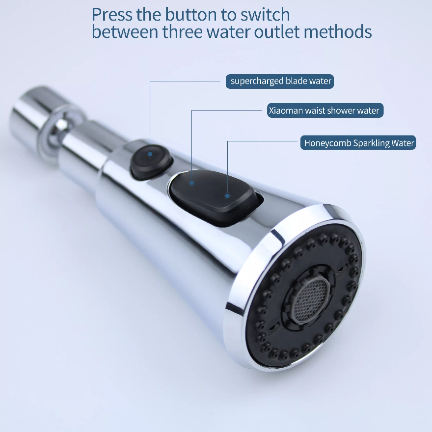 Đầu nối inox gắn vòi nước bồn rửa nhà bếp, thiết kế xoay 360 độ linh hoạt, với 3 chế độ phun nước đa năng