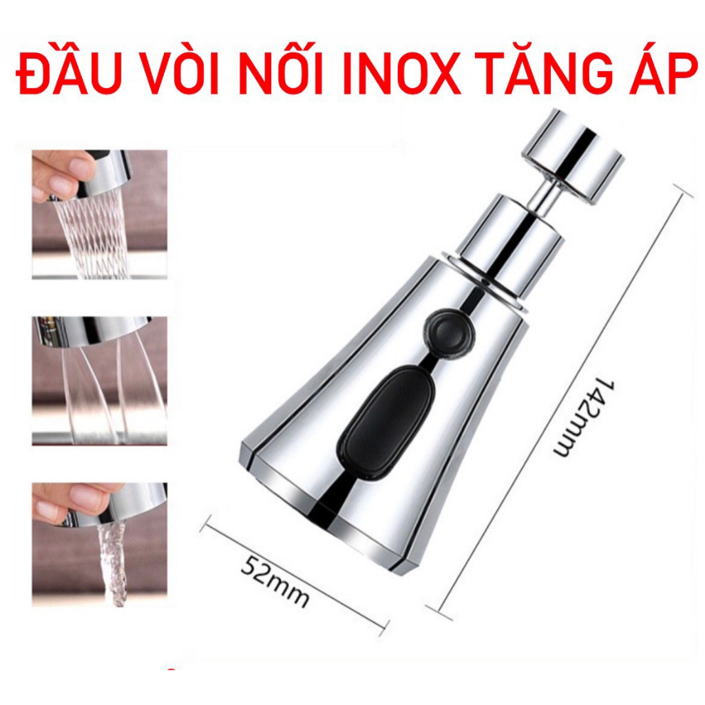 Đầu nối inox gắn vòi nước bồn rửa nhà bếp, thiết kế xoay 360 độ linh hoạt, với 3 chế độ phun nước đa năng