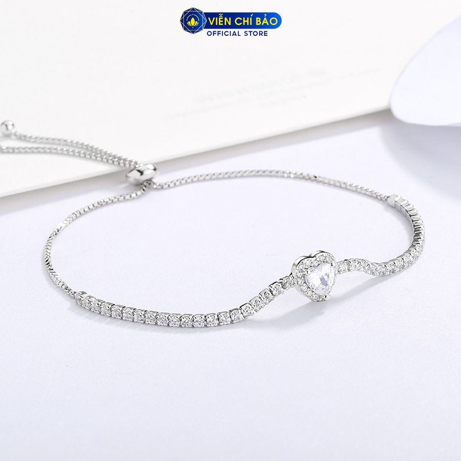 Lắc tay bạc nữ trái Tim đính đá cá tính chất liệu bạc 925 thời trang phụ kiện trang sức Viễn Chí Bảo L400743