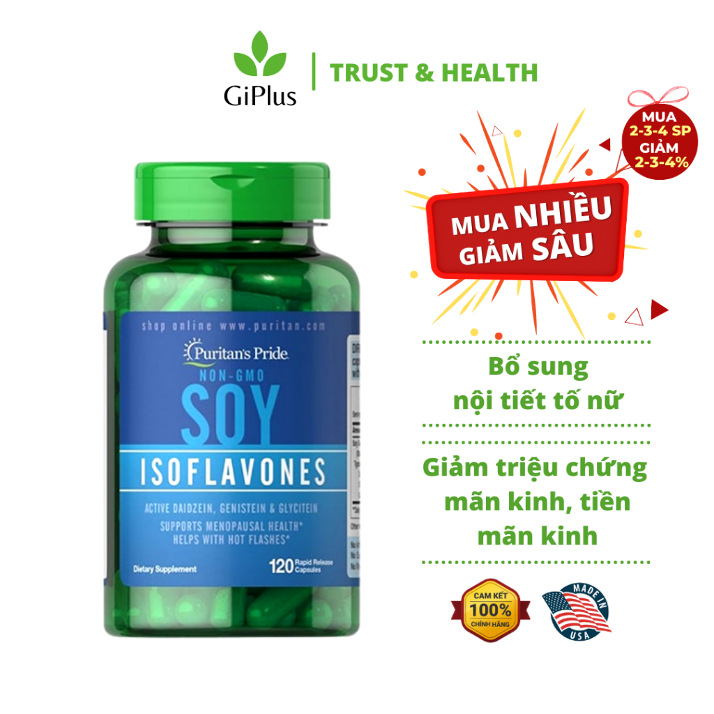 Viên Uống Tinh Chất Mầm Đậu Nành Non-GMO Soy Isoflavones Puritan’s Pride Cải Thiện Tiết Tố (120 Viên/Lọ)