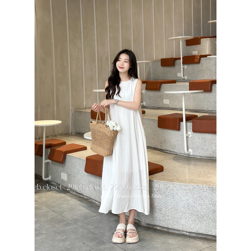 [Ảnh thật/Video] Đầm đũi ba lỗ trơn dáng dài sát nách thoáng mát tiểu thư