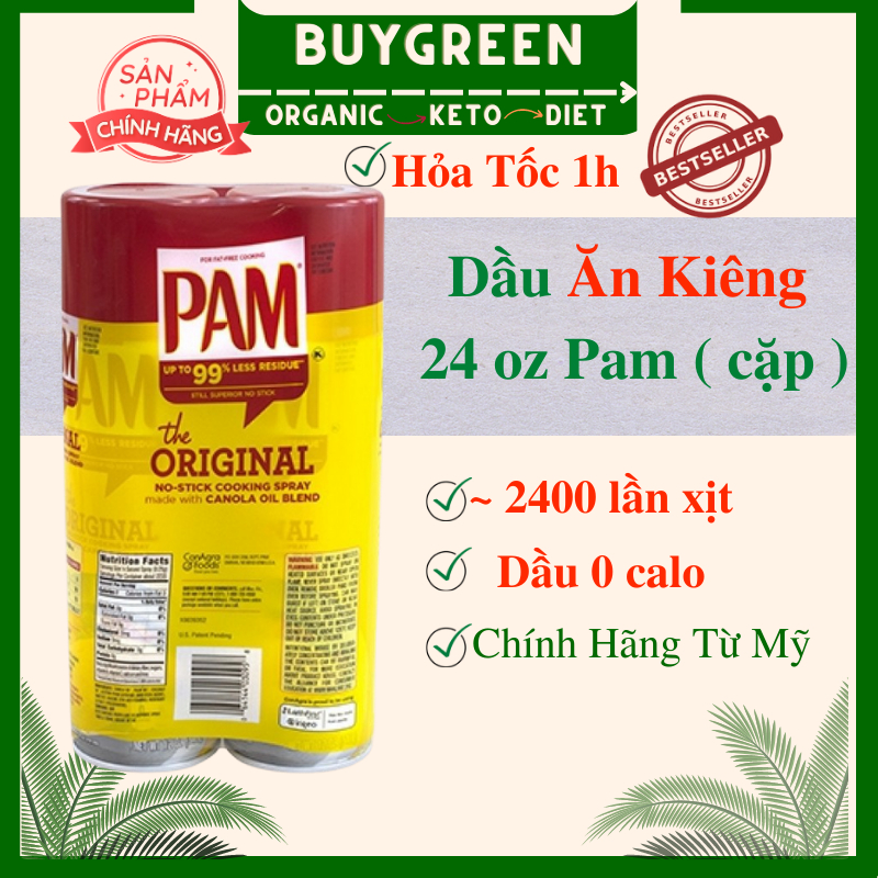 ✅CẶP✅ 24 oz ( ~ 2400 spray ) Dầu xịt ăn kiêng Pam 0 calo hạt cải canola