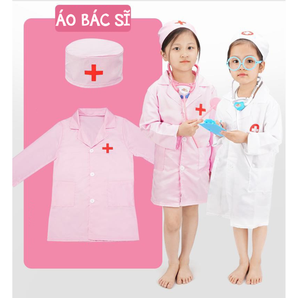 áo bác sĩ cho bé trai gái, đồ chơi trẻ em nhập vai bác sĩ, y tá, khám răng