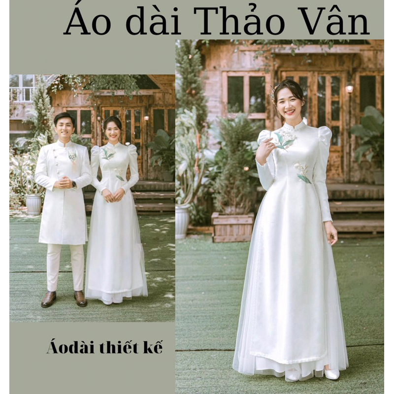 Cặp áo dài dâu rể, áo dài Linh Lan hoạ tiết hoa nổi bật nhẹ nhàng -TC001