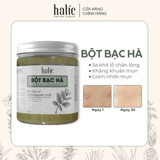 Bột Bạc Hà nguyên chất đắp mặt nạ Halic Organic 125G ngừa mụn, làm sạch da và loại bỏ bã nhờn hiệu quả