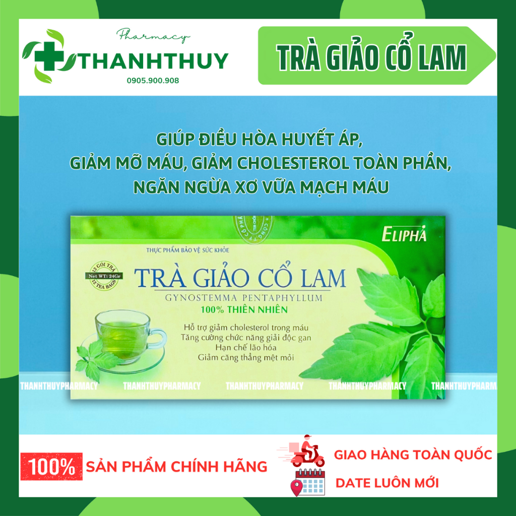 TRÀ GIẢO CỔ LAM Hộp 12 Gói Giảm Nguy Cơ Xơ Vữa Mạch Máu, Tăng Cường Chức Năng Giải Độc Gan, Bảo Vệ Tế Bào Gan