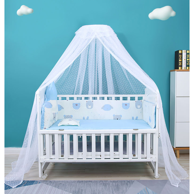 Cũi Gỗ Màu Trắng Cao Cấp Cho Bé, cũi gỗ 2 tầng quây 4 mặt thông thoáng, độ bền cao KT 105X60X90