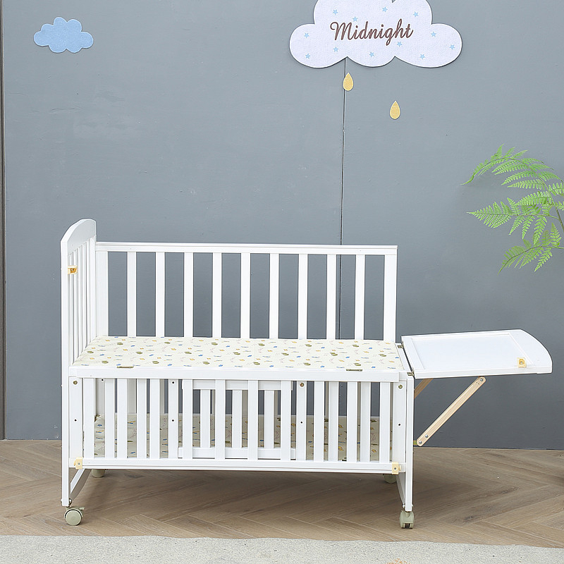 Cũi Gỗ Màu Trắng Cao Cấp Cho Bé, cũi gỗ 2 tầng quây 4 mặt thông thoáng, độ bền cao KT 105X60X90