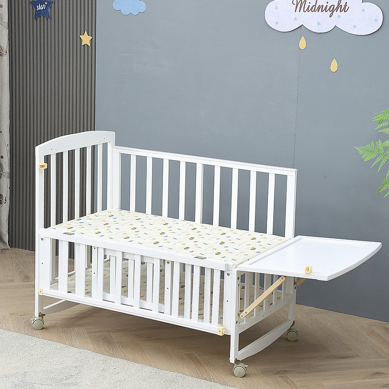 Cũi Gỗ Màu Trắng Cao Cấp Cho Bé, cũi gỗ 2 tầng quây 4 mặt thông thoáng, độ bền cao KT 105X60X90