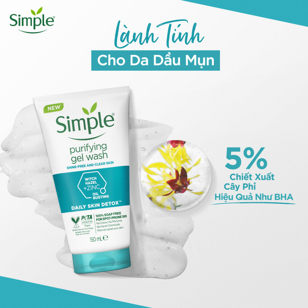 Sữa Rửa Mặt Simple Purifying Gel Wash Kiềm Dầu Ngừa Mụn 150ml