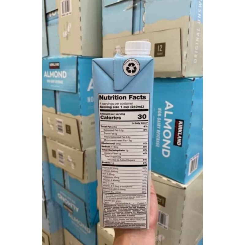Thùng 12 hộp sữa hạnh nhân không đường Organic Almond Non-Dairy Beverage Original Unsweetened 946ml của Mỹ