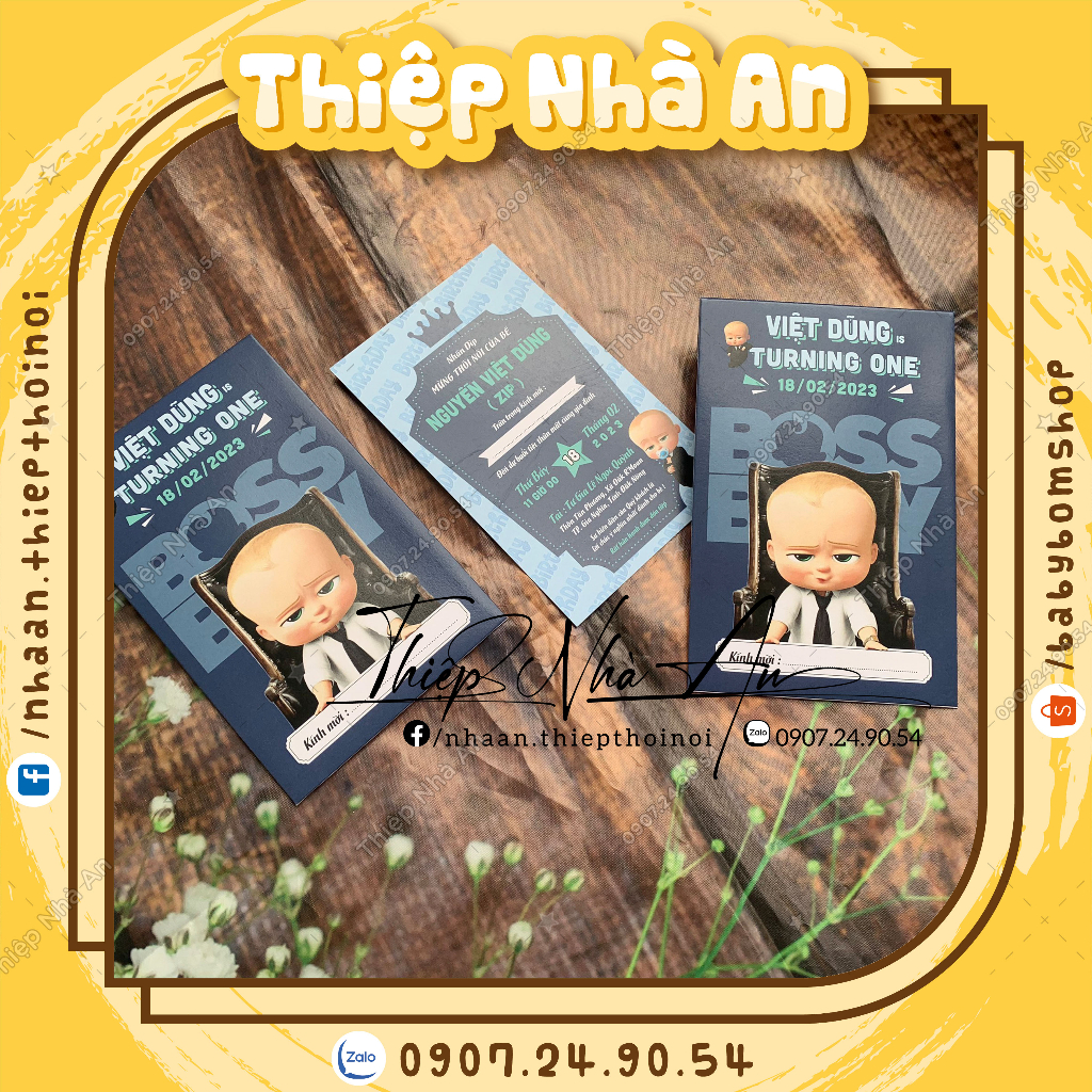 ♥️Thiệp Mời Sinh Nhật - Thiệp Thôi Nôi - Thiệp Đầy Tháng BABY BOSS dành cho bé trai ♥️