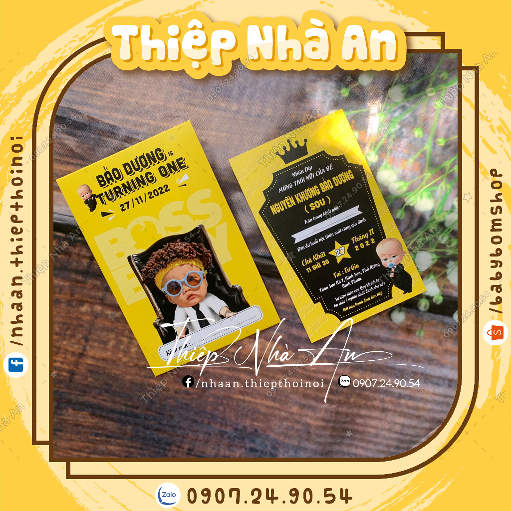 ♥️Thiệp Mời Sinh Nhật - Thiệp Thôi Nôi - Thiệp Đầy Tháng BABY BOSS dành cho bé trai ♥️