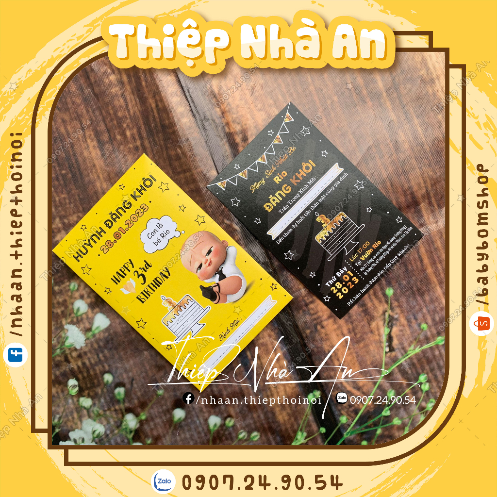 ♥️Thiệp Mời Sinh Nhật - Thiệp Thôi Nôi - Thiệp Đầy Tháng BABY BOSS dành cho bé trai ♥️