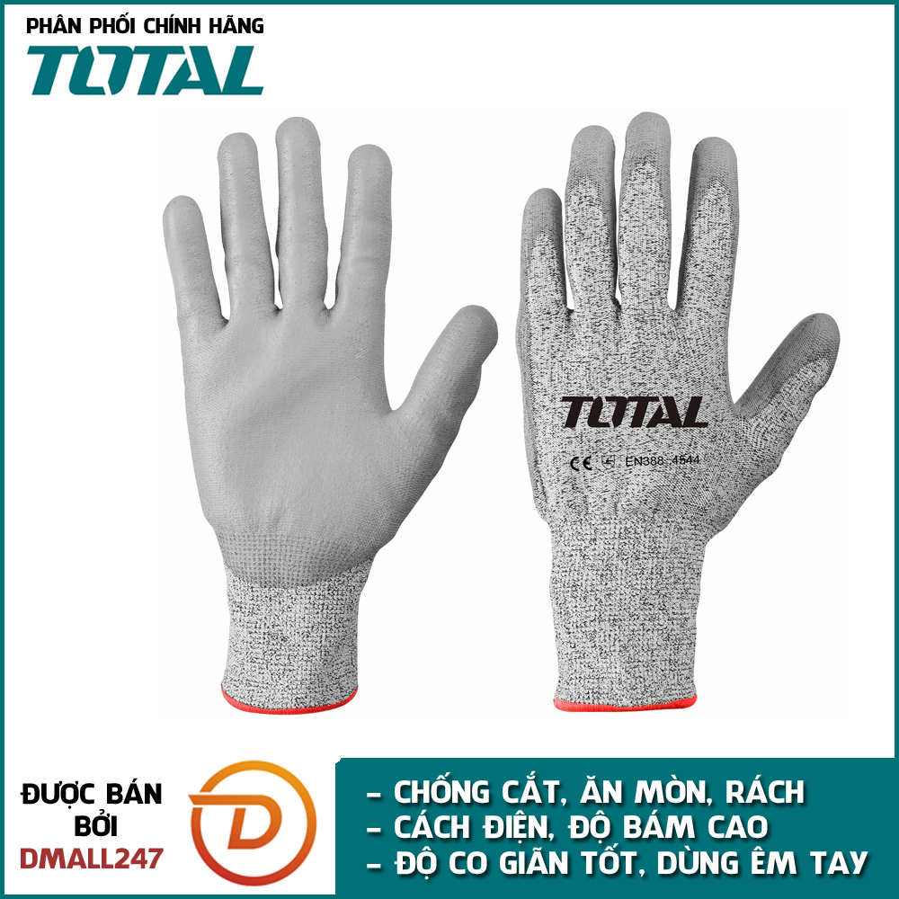 Găng tay chống cắt, cách điện TOTAL TSP1701 - size XL tay người lớn, có độ co giãn tốt, dùng thoải mái