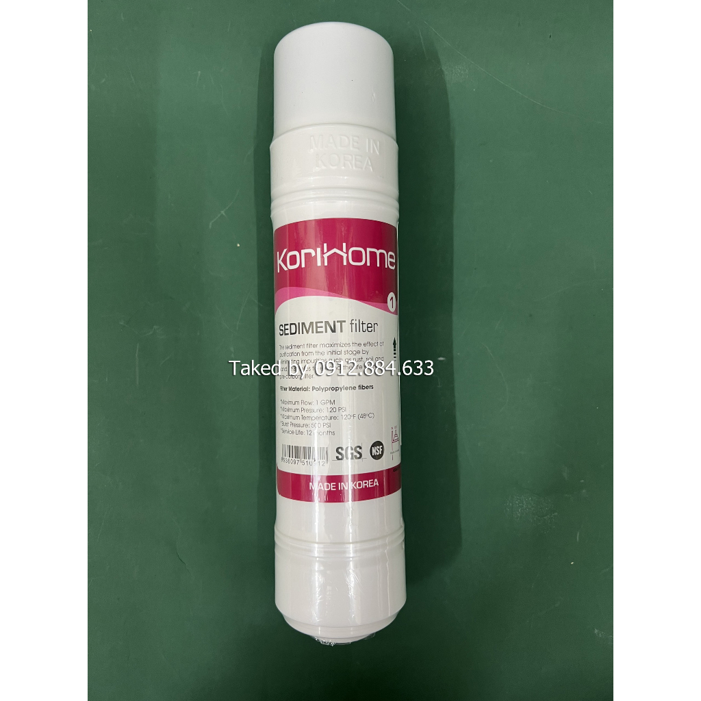 Bộ 3 lõi lọc nước Korihome gồm 2 Sediment, 1 Pre Carbon - Bộ lọc thô 123 Korihome hệ cắm nhanh 10"