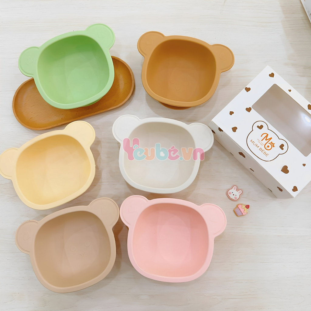 Bát Và Thìa Ăn Dặm Cho Bé Silicon YEUBEVN Có Đế Hít Chống Đổ Không Mùi An Toàn Cho Bé