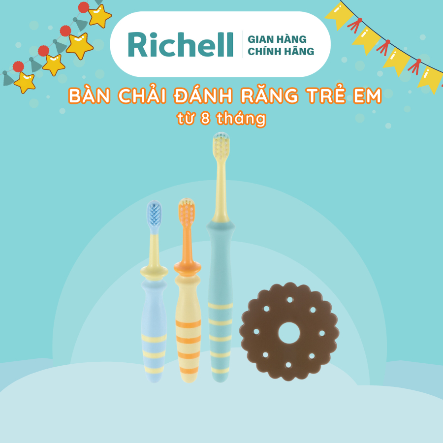 Bộ bàn chải đánh răng trẻ em 3 bước TLI Richell Nhật Bản từ 8 tháng | Baby