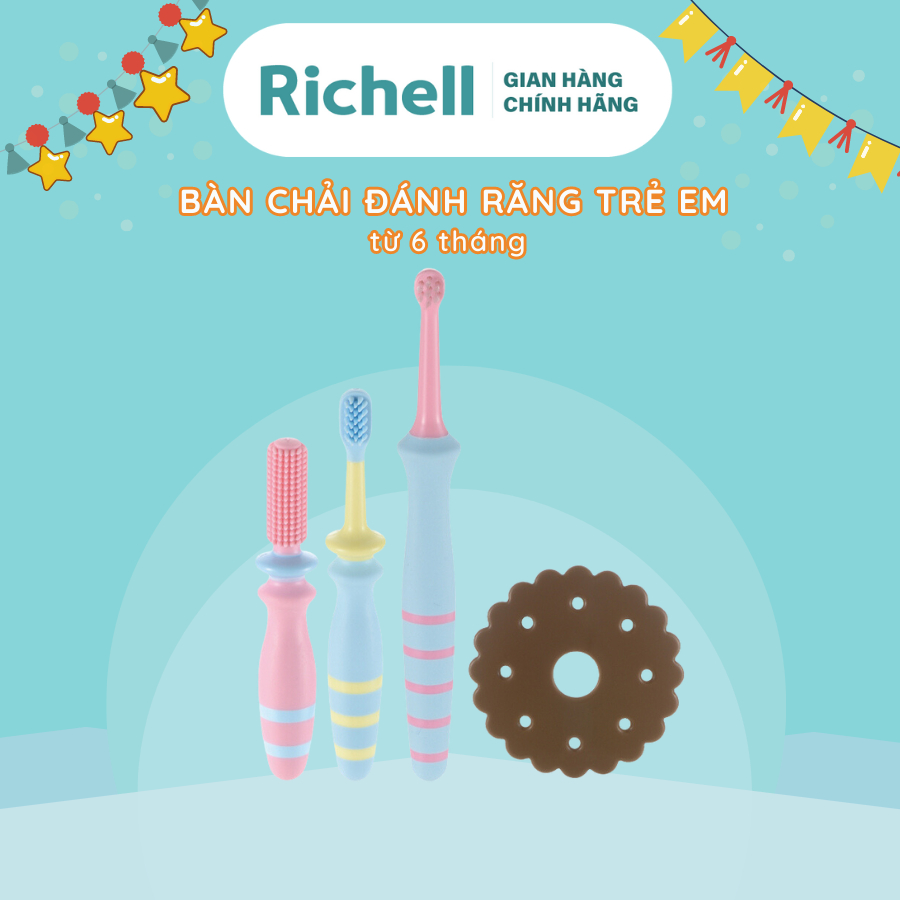 Bộ bàn chải đánh răng trẻ em 3 bước TLI Richell Nhật Bản từ 6 tháng | Baby