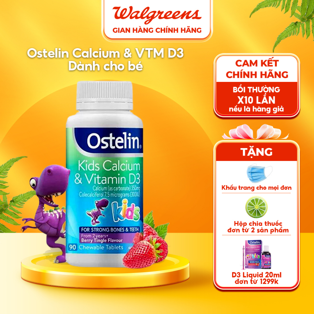 Kẹo Ostelin Kids Calcium & Vitamin D3 90 viên bổ sung canxi và vitamin D3 cho trẻ giúp hỗ trợ hệ xương, răng chắc khỏe