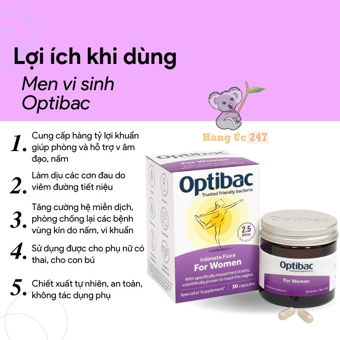 Men vi sinh Optibac Tím probiotics cho phụ nữ lọ 30 viên chính hãng