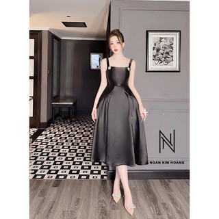 Đầm tafta dài 2 dây đá