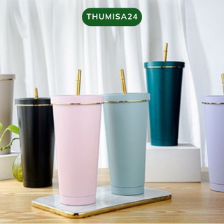 Ly inox giữ nhiệt kèm ống hút, ly giữ nhiệt Pastel 750ml inox 304 khắc tên theo yêu cầu tặng kèm stiker