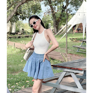 [FREESHIP] Sét đầm jean dáng xòe kèm áo croptop ba lỗ hàng chuẩn loại 1