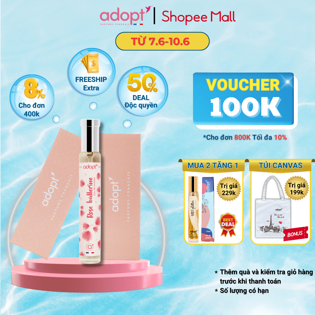 Nước hoa nữ Adopt Rose Ballerine tinh dầu thơm chính hãng Pháp ngọt ngào sác sảo