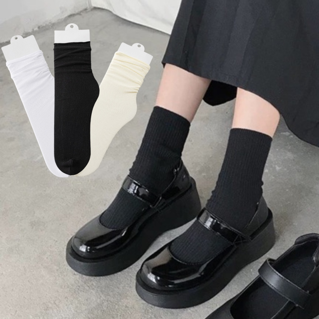Tất Cổ Cao Nữ Tăm Trơn Mỏng Đơn Giản, Tất/Vớ Cao Cổ Nữ Thoáng Khí Khử Mùi Hàn Quốc