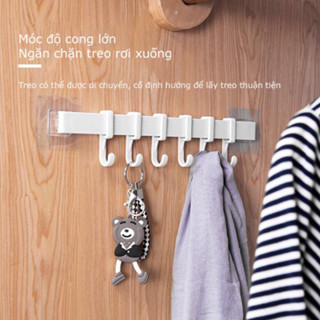 Thanh treo đồ dán tường 6 móc di chuyển 360 chịu lực tốt