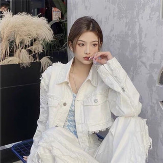 Áo khoác jean dáng croptop tua rua cực chất -