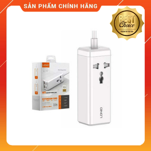 Ổ CẮM ĐIỆN NỐI DÀI KIÊM HUB SẠC NHANH LDNIO SC1418 - PD 65W - 01 CHẤU - 02 CỔNG USB + 02 CỔNG TYPE-C