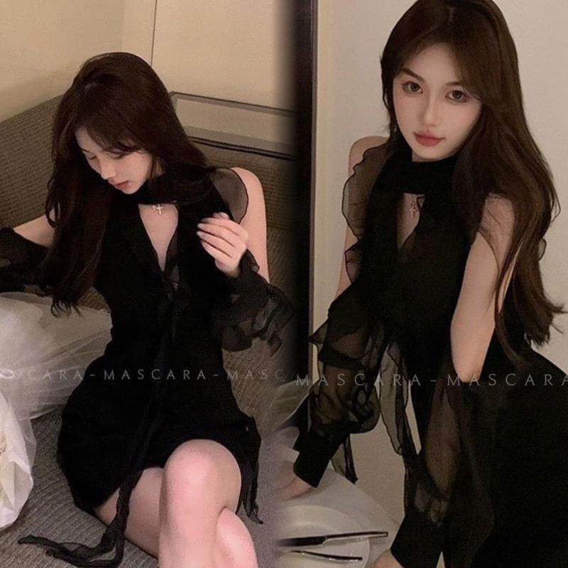 Đầm thiết kế khoét vai tua rua - CarotShop