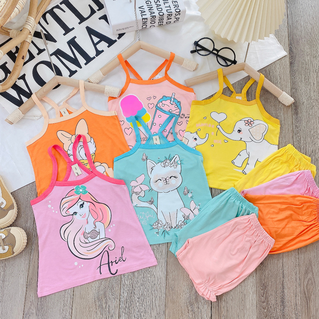 7-19kg Bộ 2 dây thun lạnh in hoạt hình quần ống chun dành cho bé gái