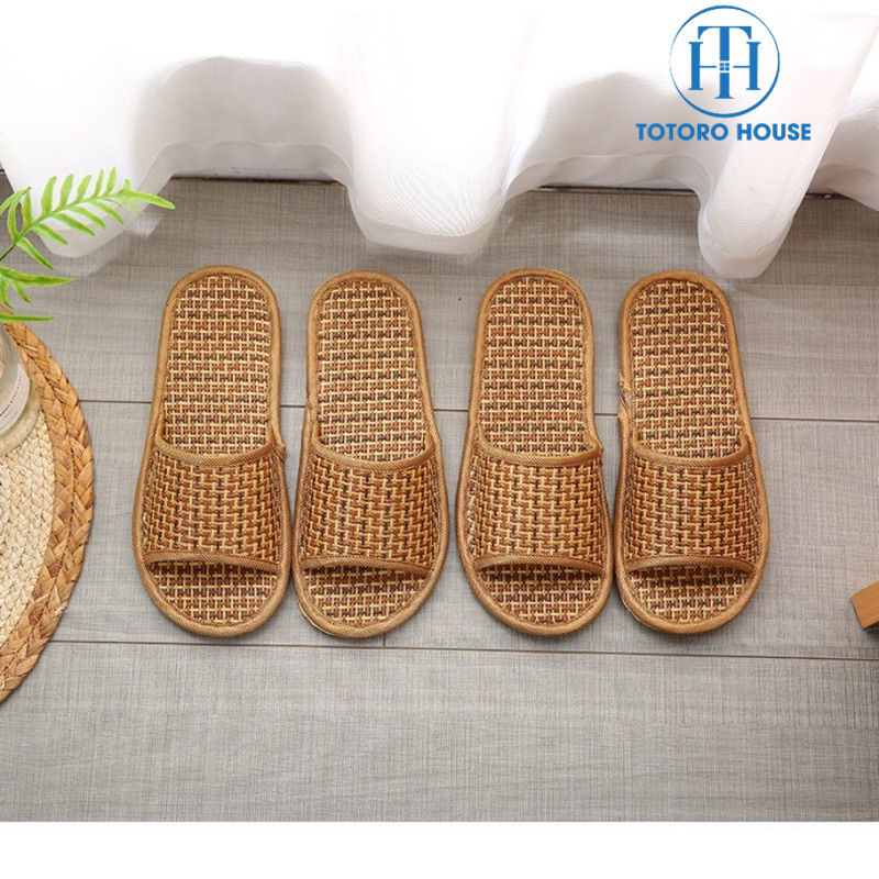 Dép cói đi trong nhà TOTORO HOUSE Dép mây đế nhựa PVC đi biển cao cấp