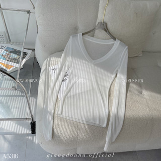 [25.12 UPTO 50% + VC 30%] Áo Thun Tay Dài Cổ Tim Basic - A5316