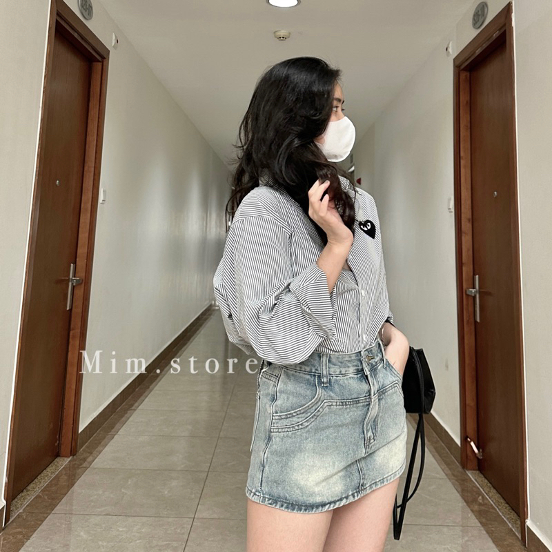 Áo sơ mi kẻ sọc thêu tim | SẴN HOẢ TỐC HN