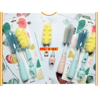 Cọ rửa bình sữa silicon💖𝑭𝑹𝑬𝑬𝑺𝑯𝑰𝑷 💖cọ bình sữa cao cấp emma kids 4 chi tiết
